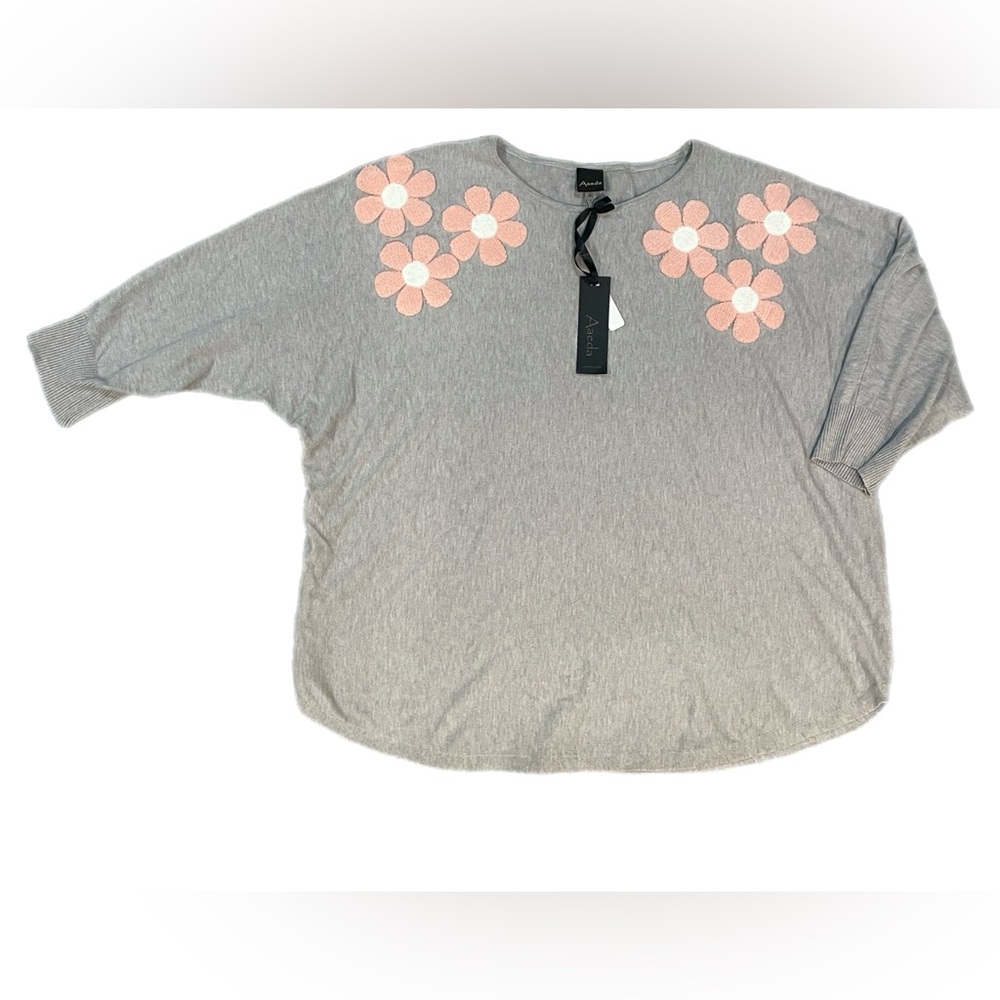 Aaeda 2XL Plus Size Flower Motif Pullover Flowy Spring Short Sleeve Sweater NWT